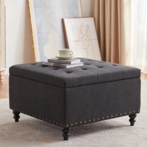 HUIMO Square Storage Ottoman,Ottoman with Storage for Living Room,Tufted Ottoman Coffee Table with Storage,Oversized Ottoman (Dark Grey)