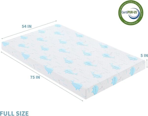 5 Inch Full Mattress, Removable Washable Cover with Whales Pattern Cooling Memory Foam Medium Feel, Bed-in-a-Box, CertiPUR-US Certified, White/Blue - Image 2