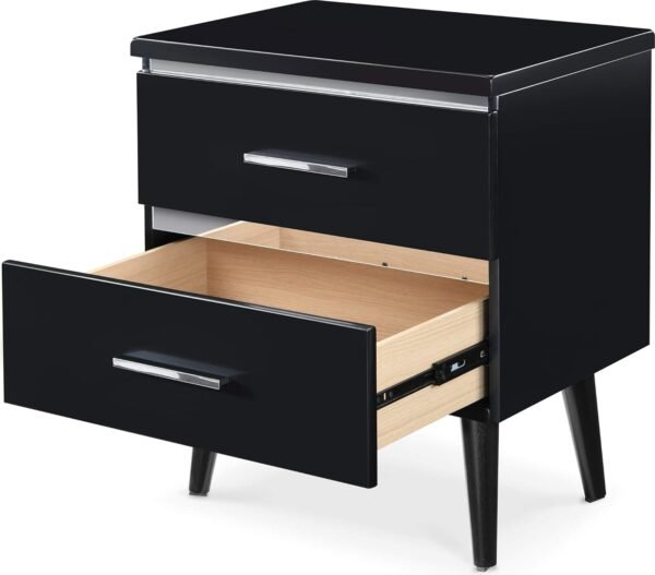 Lennox Mid-Century Side Table 2 Drawers Storage Nightstand, Matte Chrome Handle, Black - Image 12