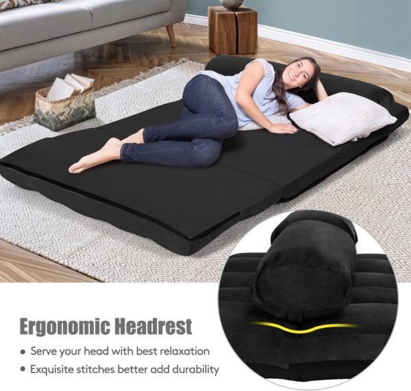 KOMFOTT Adjustable Floor Sofa Bed, Foldable Lazy Sofa Sleeper Bed with 6 Position Backrest & 2 Pillows, Convertible Futon Couch Bed with Suede Cloth Cover, Lounge Recliner for Living Room (Black) - Image 7