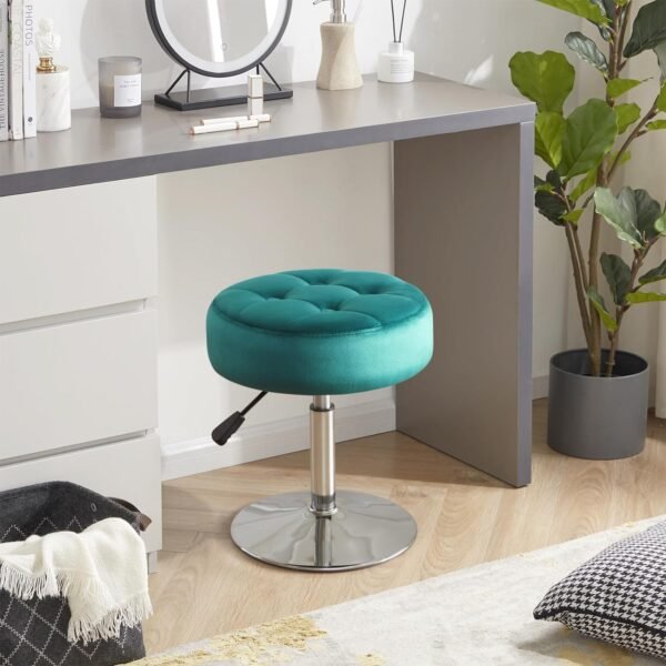 Teal Green Vanity Chair for Makeup Room Vanity Stool for Makeup Room Round Velvet Ottoman Tufted Makeup Chair Vanity Stools for Bathroom Height Adjustable 360 Swivel - Image 5