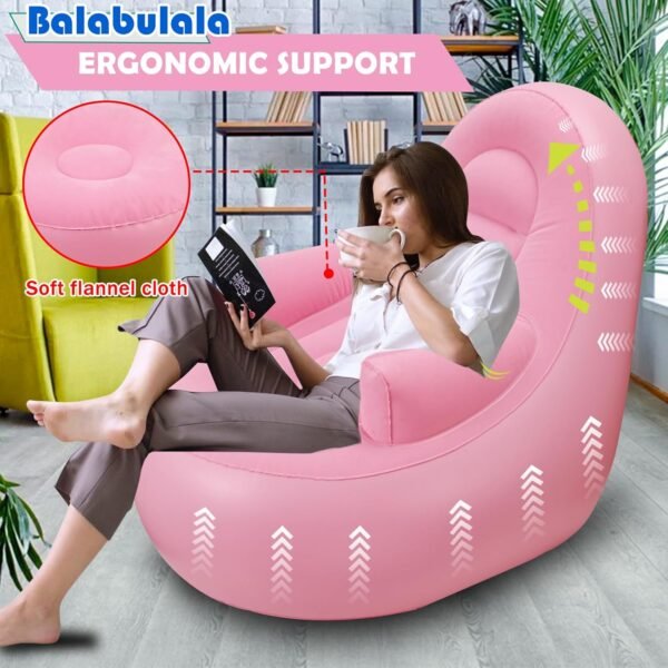 Inflatable Couch with Armrest＆Ottoman, Blow Up Lounger Chair,Folding Air Chair for Adults,Inflatable Lazy Sofa Perfect for Rooms, Camping or Home(without Pump) - Image 4
