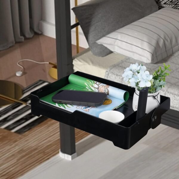 YONGJIA Foldable bedside shelf, bunk bed tray for top bunk, College, Dorm, bedroom, kids bunk bed, foldable nightstand for book, iphone, kindle, Water cup (Black) - Image 8