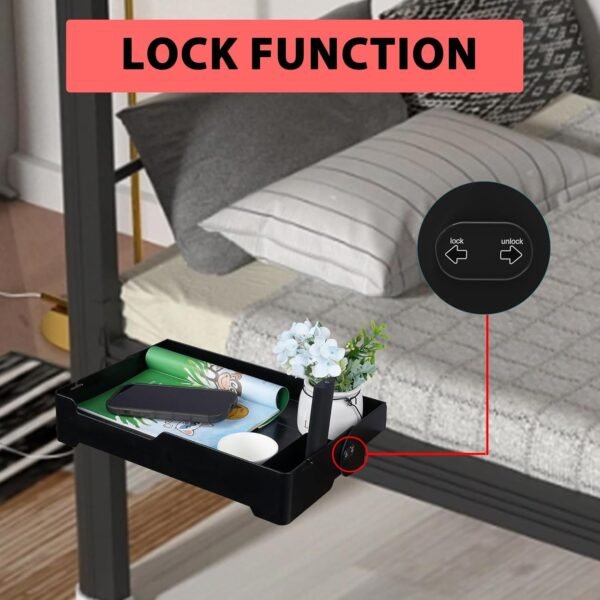 YONGJIA Foldable bedside shelf, bunk bed tray for top bunk, College, Dorm, bedroom, kids bunk bed, foldable nightstand for book, iphone, kindle, Water cup (Black) - Image 3