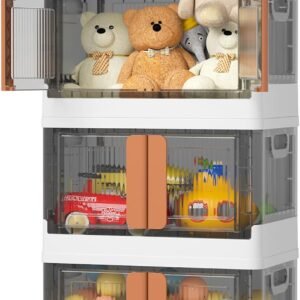 HAIXIN Closet Organizers and Storage – Trunk Car Organizer with Lids and Doors, Dorm Room Essentials, 8.4 Gal Collapsible Stackable Storage Bins, Plastic, 3 Pack