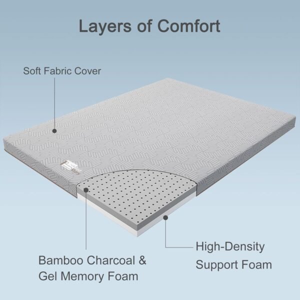 BedStory 4 Inch Mattress Topper Twin XL, Gel & Bamboo Charcoal Infused Memory Foam Bed Toppers, Foam Mattress Pad with Removable Cover, High-Density Memory Foam - Image 6