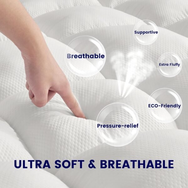 SLEEP ZONE Extra Thick Mattress Topper Twin XL for College Dorm, Ultra Plush and Soft Mattress Pad, Deep Pocket (White, Twin XL) - Image 4
