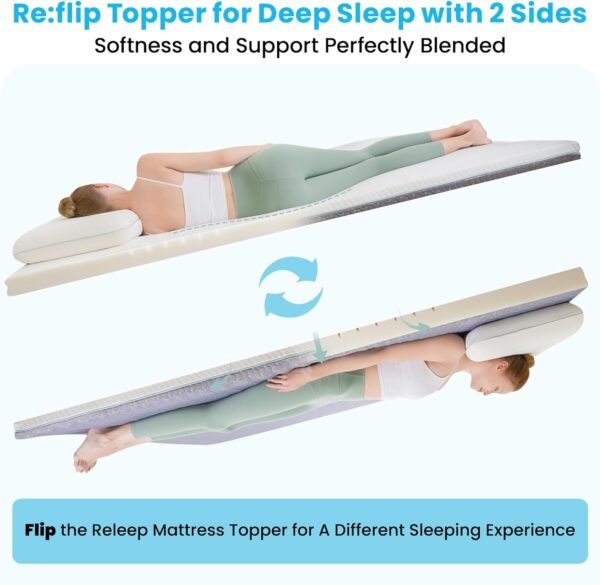 2 Inch Memory Foam Mattress Topper Twin XL, Re:flip Soft Mattress Topper for Pain Relief, Mattress Topper with 2-Sided Soft Cover, Ergonomic 5-Zone Design, CertiPUR-US Certified - Image 2