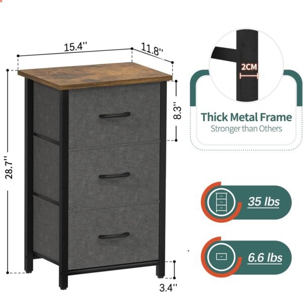 Yoobure Nightstand with 3 Fabric Drawers, Storage Drawers Small Dresser for Bedroom, Night Stands Bedside Tables Closet Drawers Dressers & Chests Organizer Unit Fabric Dresser for Hallway College Dorm - Image 3