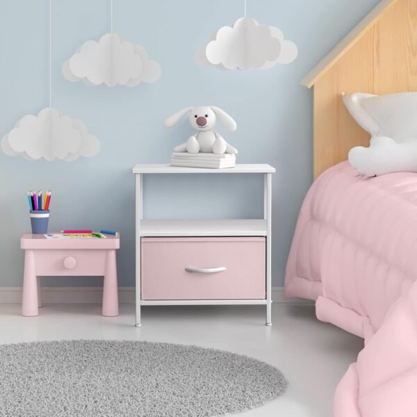 Sorbus 1 Drawer Shelf Storage Nightstand - Kids Bedside Furniture End Table Night Stand with Steel Frame Wood Top & Easy Pull Fabric Bins. Dresser & Chest for Home Bedroom Accessories Office & College - Image 2