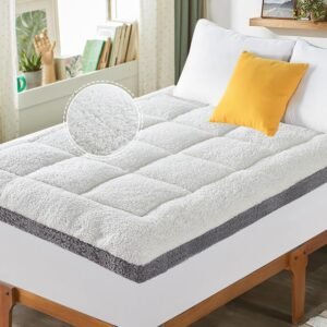 Twin XL Mattress Topper for Single Bed, Cymula Sherpa Mattress Pad for College Dorm Bed 2inch Extra Thick Mattress Cover with 900GSM Down Alternative Soft Pillow Top with 8-21″ Deep Pocket, 39x80in