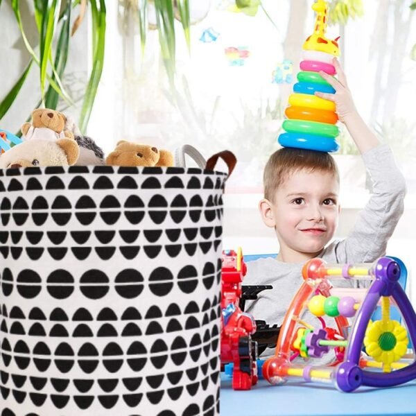 ModernHome & Co 19.7in Tall Laundry Basker Large Hamper Room Storage Decor Waterproof Foldable Canvas Laundry Baskets Kawaii Room Decor Baskets For Organizing Baby Hamper Laundry Bag (Black sm Polka) - Image 2