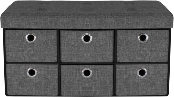 Sorbus Storage Bench Chest with Drawers – Collapsible Folding Bench Ottoman includes Cover – Perfect for Entryway, Bedroom Bench, Cubby Drawer Footstool, Hope Chest, Faux Linen (Gray)
