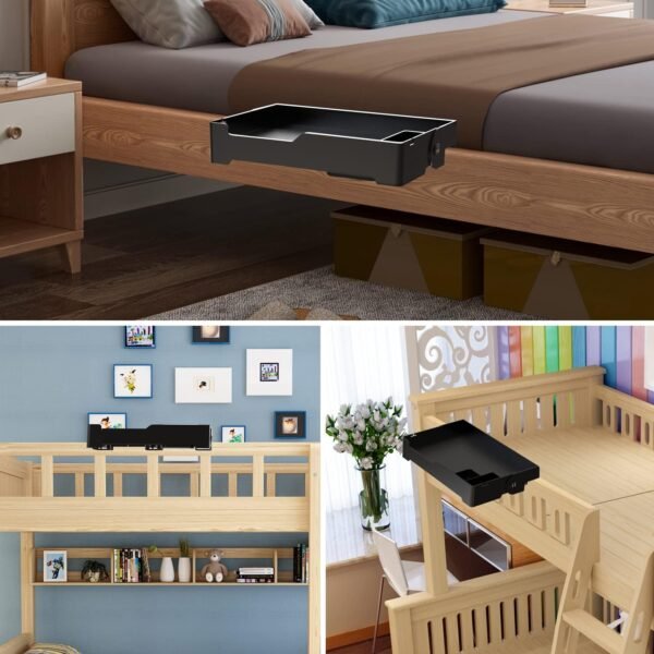 Bedside Shelf, Foldable Bunk Bed Shelf Organizer, Clip On Nightstand for College Dorm Room Essentials Table Caddy with Cup/Cord Holder for Bunk Organizer Bedroom Students - Image 9
