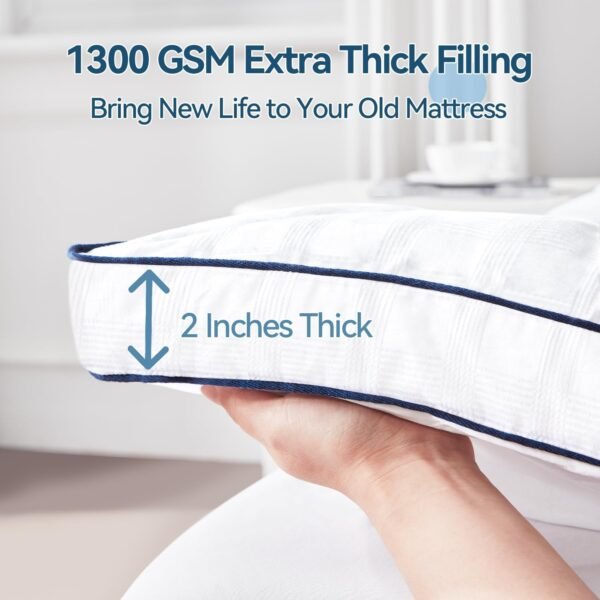 Mattress Topper for Back Pain Relief, Extra Thick Mattress Pad Pillowtop, Soft Cotton Cover with 8"-21" Deep Pocket, 1300gsm Overfilled Down Alternative Filling (Cotton White, Twin XL) - Image 4