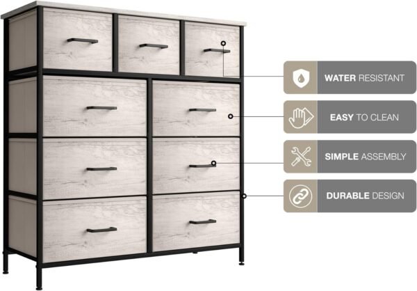 Sorbus Dresser with 9 Faux Wood Drawers - Storage Unit Organizer Chest for Clothes - Bedroom, Hallway, Living Room, Closet, & Dorm Furniture - Steel Frame, Wood Top, & Easy Pull Fabric Bins - Image 6