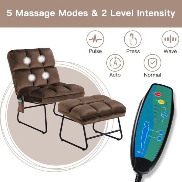 Giantex Massage Chair with Ottoman, 5 Vibration Modes & 4 Massage Motors, Tapping for Back & Lumbar, Velvet Sofa with Remote Control, Side Pocket, Electric Massage Couch for Living Room Bedroom Balcon - Image 3