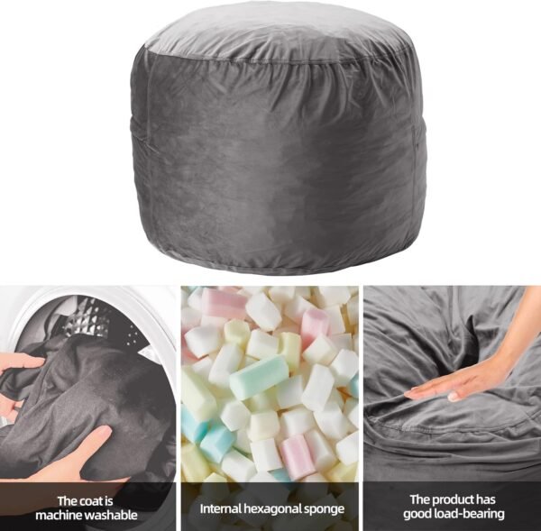 Homguava Bean Bag Chair: 3' Bean Bags with Memory Foam Filled, Large Beanbag Chairs Soft Sofa with Dutch Velet Cover-36×36"×24"(Grey) - Image 7