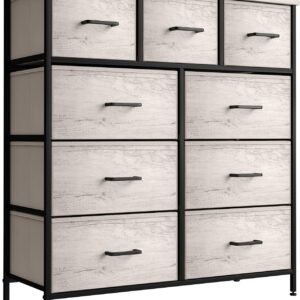 Sorbus Dresser with 9 Faux Wood Drawers – Storage Unit Organizer Chest for Clothes – Bedroom, Hallway, Living Room, Closet, & Dorm Furniture – Steel Frame, Wood Top, & Easy Pull Fabric Bins