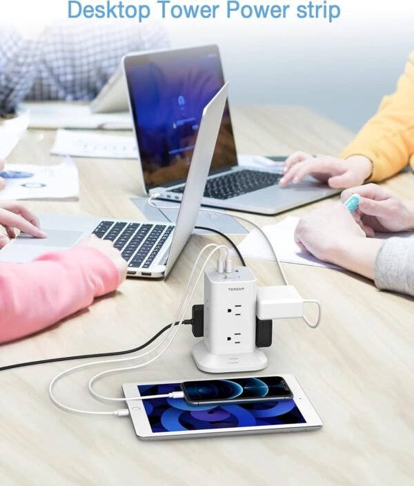 Tower Power Strip with 6 Feet Extension Cord, 8 Outlets 3 USB Chargers, 1700 Joules Surge Protection, Extension Cord with Multiple Outlets, 1875W, Office Supplies, Dorm Essentials, Charging Station - Image 6