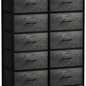 Sorbus Dresser with 10 Faux Wood Drawers – Chest Organizer Unit with Steel Frame Wood Top & Handle Easy Pull Fabric Bins for Clothes – Storage Furniture for Bedroom, Hallway, Living Room & Closet