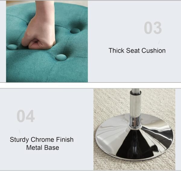 Teal Green Vanity Chair for Makeup Room Vanity Stool for Makeup Room Round Velvet Ottoman Tufted Makeup Chair Vanity Stools for Bathroom Height Adjustable 360 Swivel - Image 7