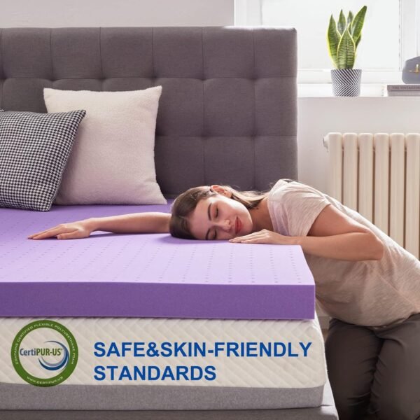 SINWEEK 2 Inch Gel Memory Foam Mattress Topper Ventilated Soft Mattress Pad, Bed Topper, CertiPUR-US Certified, Twin Size, Purple - Image 4
