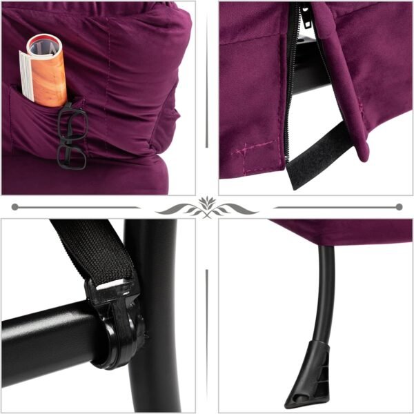 AcozyHom Modern Fabric Lazy Chair and Folding Footrest Stool Set, Accent Contemporary Lounge Chair and Portable Ottoman, Steel Frame Leisure Sofa Chair and Metal Cotton Footstool, Deep Purple - Image 6