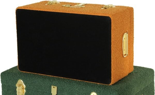 HofferRuffer Velvet Storage Trunk with wood Frame, Set of 2 bedroom Storage Chest with Handles, Organizer Decorative Box Hinged Lid with Gold Hardware Accents (Orange/Green) - Image 9