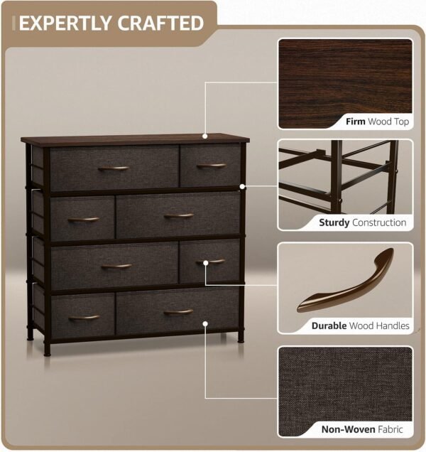Sorbus Dresser for Bedroom with 8 Drawers - Tall Chest Storage Tower Unit, for Closet, Hallway, Nursery, Entryway Organization - Steel Frame, Wood Top (Brown) - Image 4