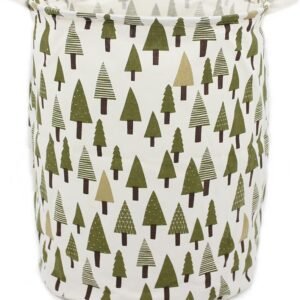 19.7″ Large Laundry Hamper Bucket Waterproof Coating Cotton Laundry Basket Collapsible Washing Basket Canvas Storage Basket Bin Home Nursery Toy Organizer (Tree)