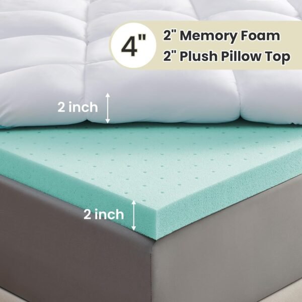 Dual Layer 4 Inch Twin Size Mattress Topper, 2 Inch Cooling Gel Memory Foam Plus 2 Inch Down Alternative Pillow Top with 8-21 Inch Deep Pocket - Image 3