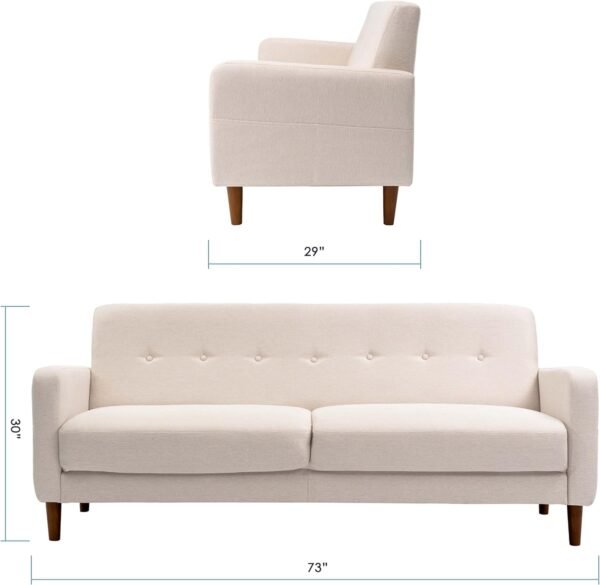 Mellow ADAIR Mid-Century Modern Loveseat / Sofa / Couch with Armrest Pockets, Tufted Linen Fabric, Ivory - Image 3