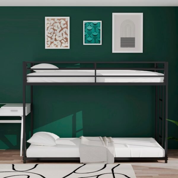 Twin over Twin Metal Bunk Bed with Ladder/Slats Support/Safety Guardrail for Childs Adults Teens,Weight Capacity 400 lbs(Lower)/350 lbs(Upper),Black - Image 4