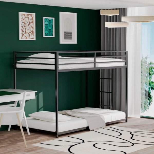 Twin over Twin Metal Bunk Bed with Ladder/Slats Support/Safety Guardrail for Childs Adults Teens,Weight Capacity 400 lbs(Lower)/350 lbs(Upper),Black - Image 2