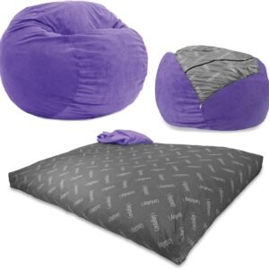 CordaRoy’s Corduroy Bean Bag – Convertible Bean Bag Chair & Bed – Machine-Washable Corduroy Fabric Cover – for Basement, Living Room, Game Room, Dorm & More – Full Size – Very Peri Purple