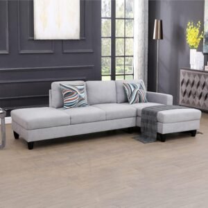 2-Piece L-Shaped Sectional Couches, Lounge, Modular Sofas for Home Office Apartment, Large Living Room Furniture Left Hand Facing, 2pcs 101.5” Recliner+55.5” Chaise(Right), Grey White Lint