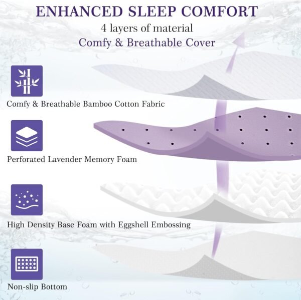 Full Mattress Topper, 2 Inch Memory Foam Mattress Topper, Bed Topper for Pressure Relief, Breathable Mattress Pad with Removable & Washable Bamboo Cover, CertiPUR-US - Image 6