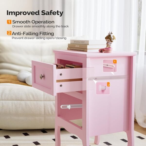 Bonnlo Nightstand with 2 Drawers, Night Stands for Bedrooms, Small Bed Side Table/White Night Stand with drawers for Small Spaces, College Dorm, Kids’ Room, Living Room, French, 16W x 12D x 24H, Pink - Image 5