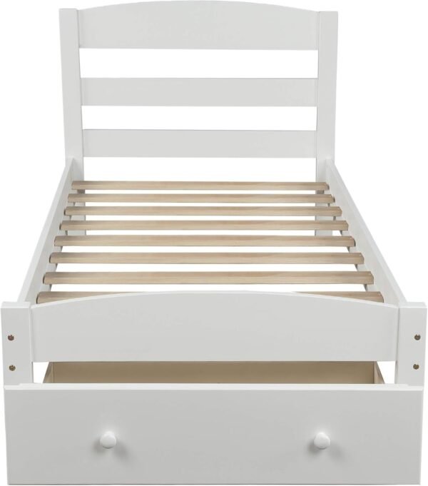 P PURLOVE Platform Twin Bed Frame with Storage Drawer and Wood Slat Support No Box Spring Needed, White - Image 4