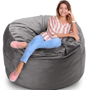 Homguava Bean Bag Chair: 3′ Bean Bags with Memory Foam Filled, Large Beanbag Chairs Soft Sofa with Dutch Velet Cover-36×36″×24″(Grey)