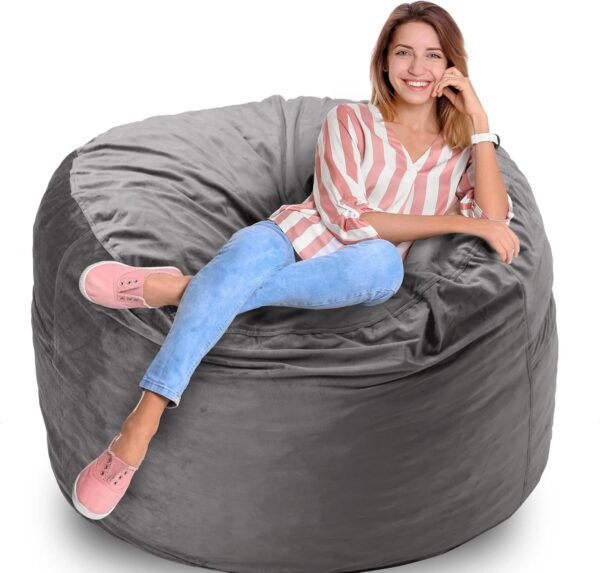 Homguava Bean Bag Chair: 3' Bean Bags with Memory Foam Filled, Large Beanbag Chairs Soft Sofa with Dutch Velet Cover-36×36"×24"(Grey)