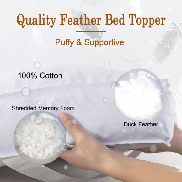 WhatsBedding 5 Inch Duck Feather Bed Mattress Topper Twin Size, 100% Thickened Cotton White Plaid Jacquard, 2500 GSM Overfilled Pillow Top, 39x75 in - Image 4