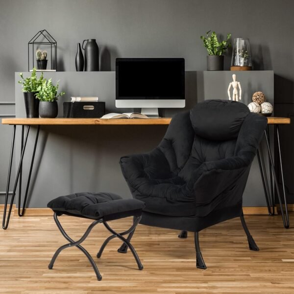 AcozyHom Modern Fabric Large Lazy Chair, Accent Oversized Comfy Reading Chair, Thick Padded Cozy Lounge Chair with Armrest, Steel Frame Leisure Sofa Chair for Living Room, Bedroom, Dorm, Black - Image 7
