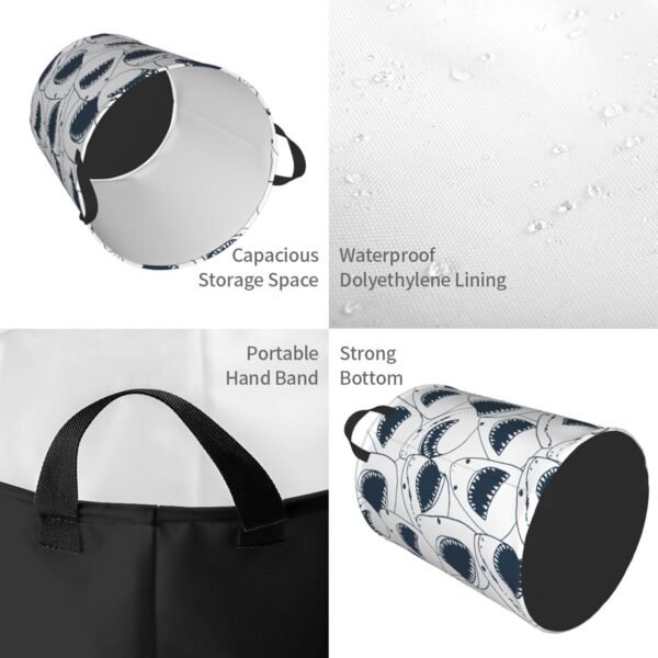 Angry Sharks Round Laundry Hamper Storage Basket Toys Clothes Organizer Bin For Home Bathroom Bedroom Dorm Nursery, 62l - Image 3
