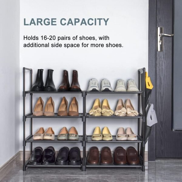 4 Tier Shoe Rack, 16-20 Pairs Narrow Expandable & Stackable Shoe Storage Organizer, Sturdy Vertical Shoe Shelf for Closet, Entryway, Garage, College Dorm and Bedroom (Black) - Image 4