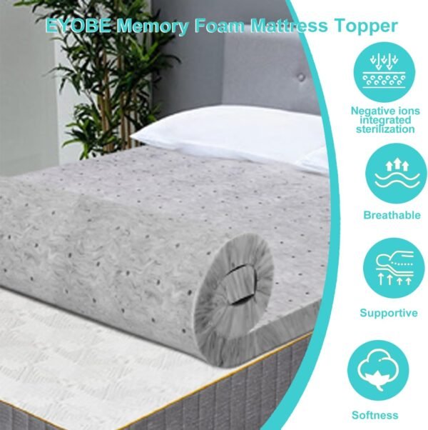 EYOBE Memory Foam Mattress Topper, 2 Inch Twin XL Gel Infused Memory Foam Mattress with Ventilated Design, CertiPur Certified, Mattress Topper for Body Support & Pressure Relief - Image 5