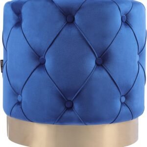 SOFT ASS Modern Beige Velvet Round Tufted Ottoman Button Stool Upholstered Footstool/Gold Metal Stainless Steel Base,It is Suitable for The Vanity Chair of Living Room and Bedroom-BLUE