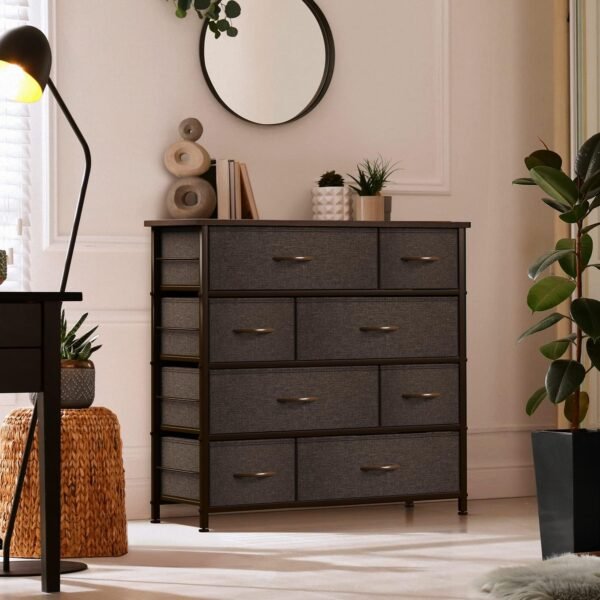 Sorbus Dresser for Bedroom with 8 Drawers - Tall Chest Storage Tower Unit, for Closet, Hallway, Nursery, Entryway Organization - Steel Frame, Wood Top (Brown) - Image 2