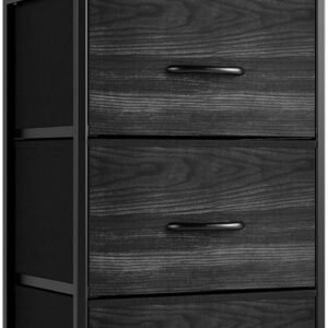 Nicehill Nightstand, Dresser with 3 Drawers, Bedside Table Chest of Drawers, Small Dresser for Bedroom, Kids’ Room, Closet, Kids Dresser with Wooden Top Steel Frame, Modern, Black Wood Grain